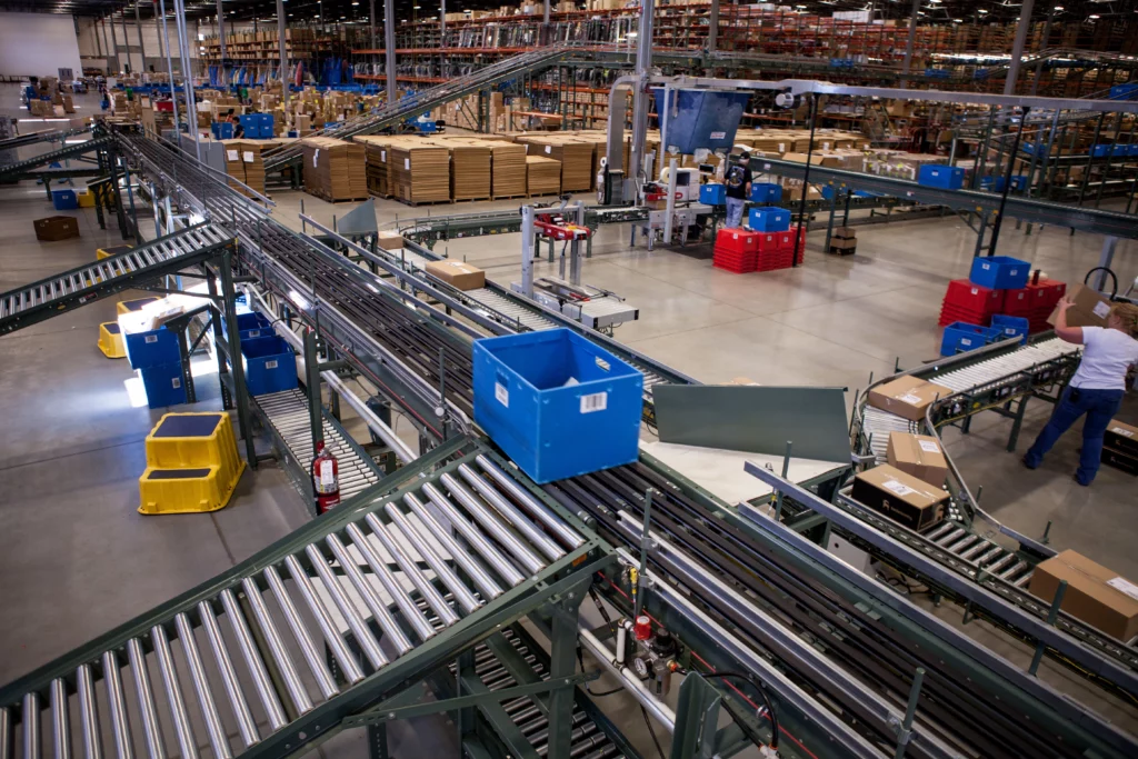 Spiral Chutes connected to Narrow Belt Sorter