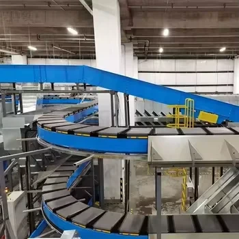 Cross Belt Sorter TR400-1100 with 1100mm wide chutes for 20,000 PPH gentle parcel handling