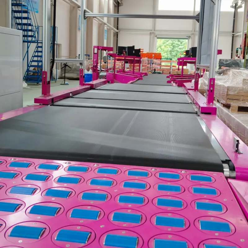 TR1000*90 modular wheel sorter system for high-speed parcel diverting up to 50kg.