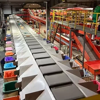 TR500-700 cross belt sorter using linear motor sorting system for gentle parcel handling at 13,000 PPH.