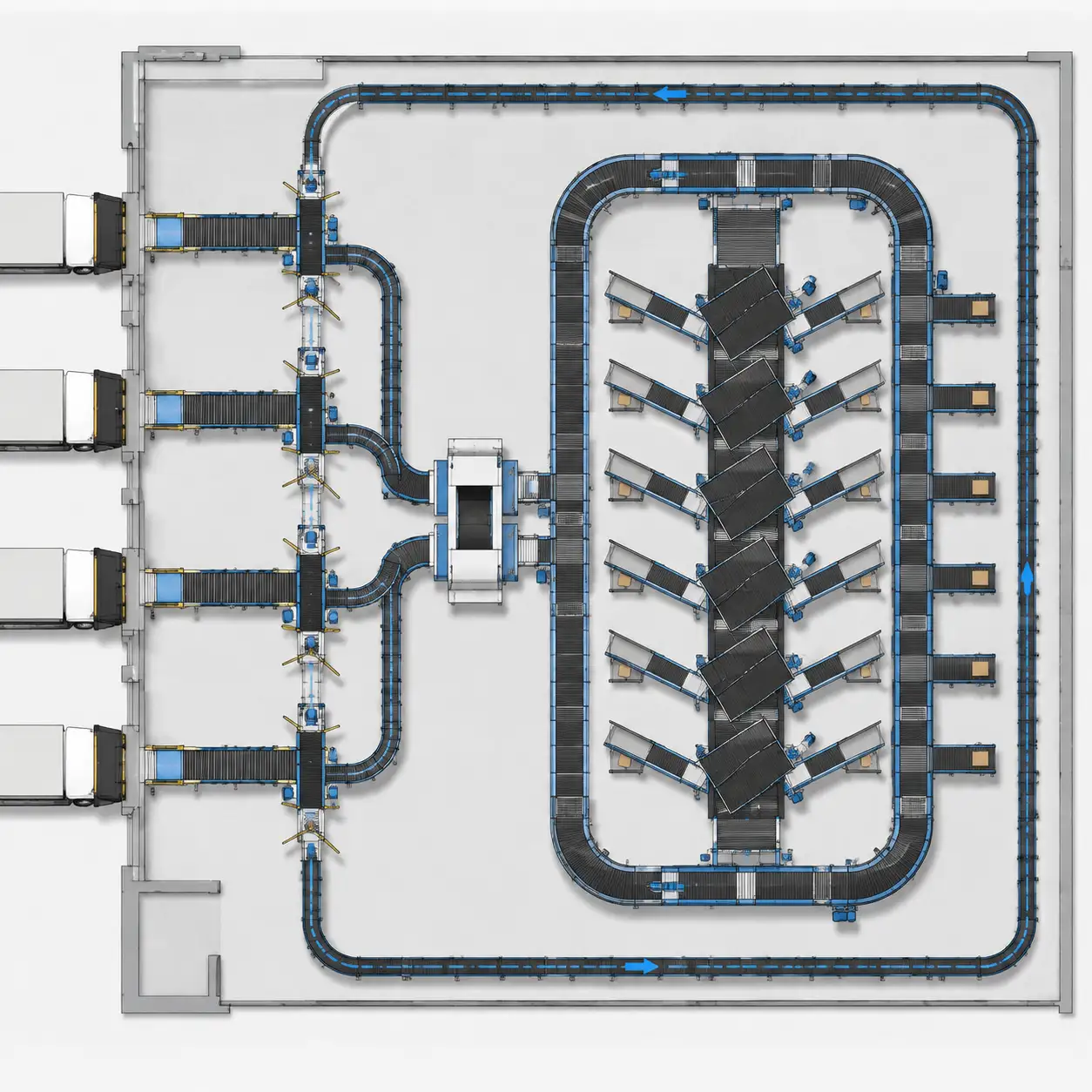 Logistics parcel sorting system layout