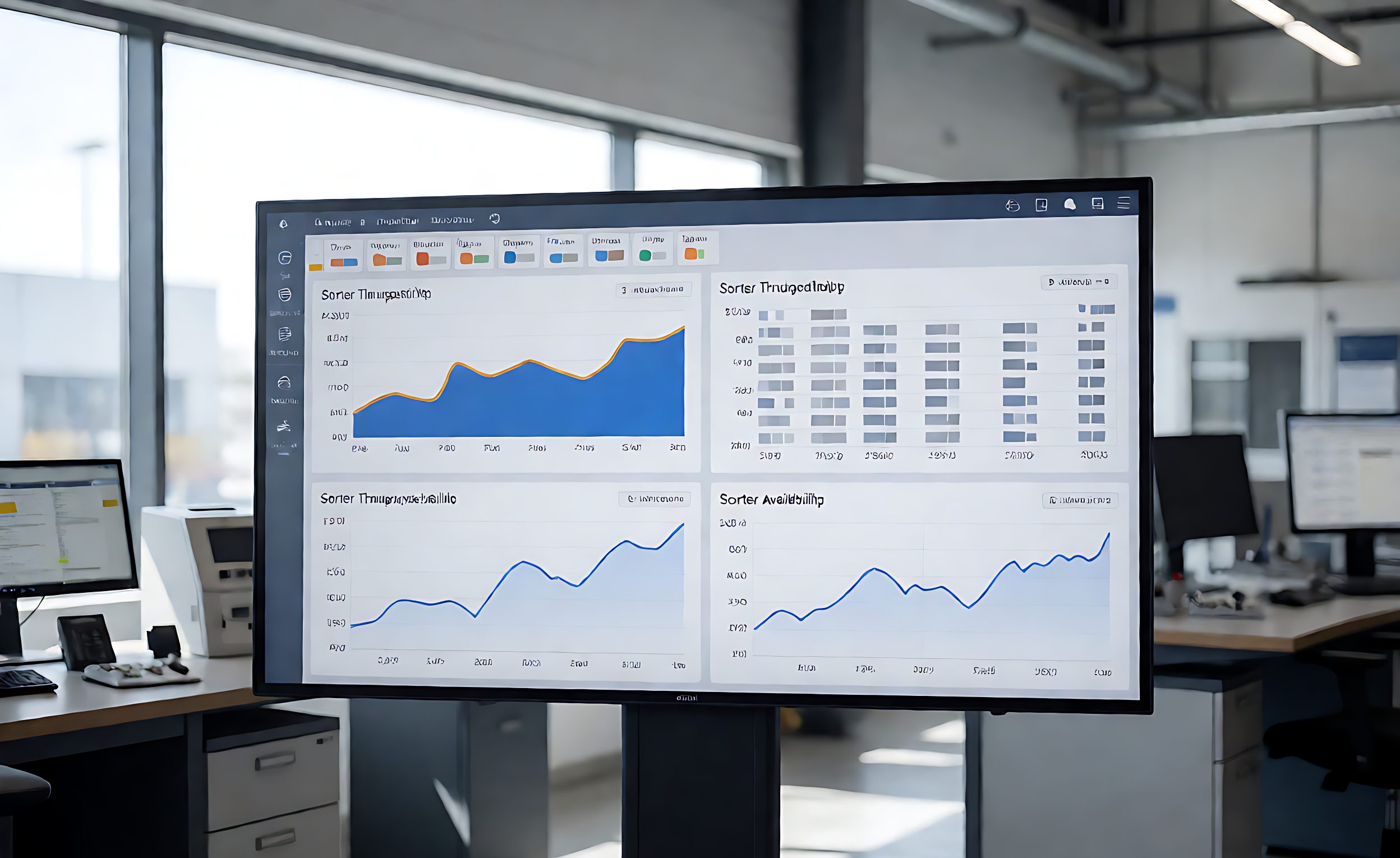 Operations dashboard showing sorter throughput and availability charts