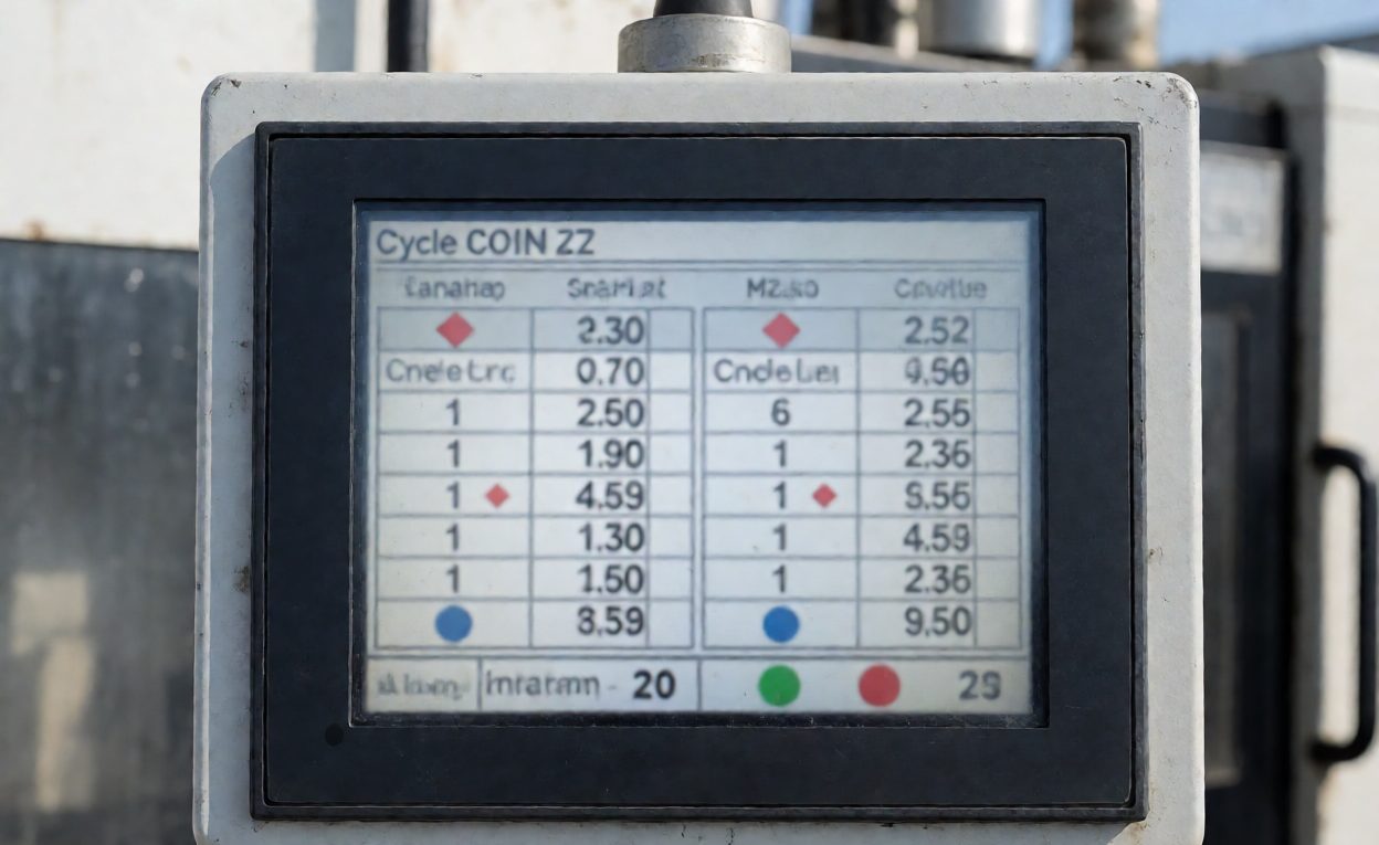 Control panel screen showing machine counters and cycle data