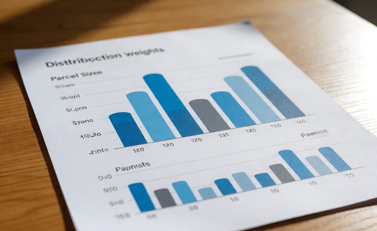 Parcel measurement report showing a distribution of sizes and weights