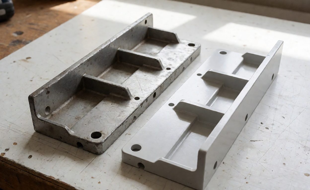 Comparing Worn And New Carriers Worn and new sorter carrier components side by side on a workbench