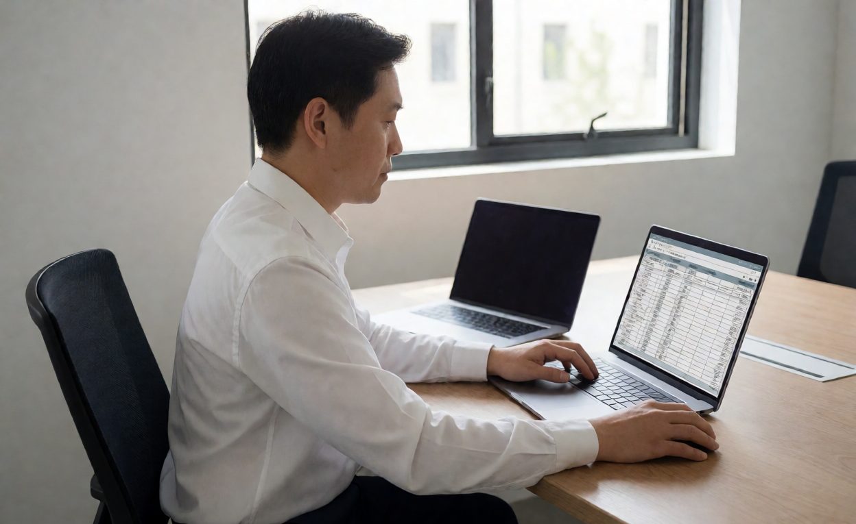Planner reviewing a spare parts inventory list with lead times and stock levels